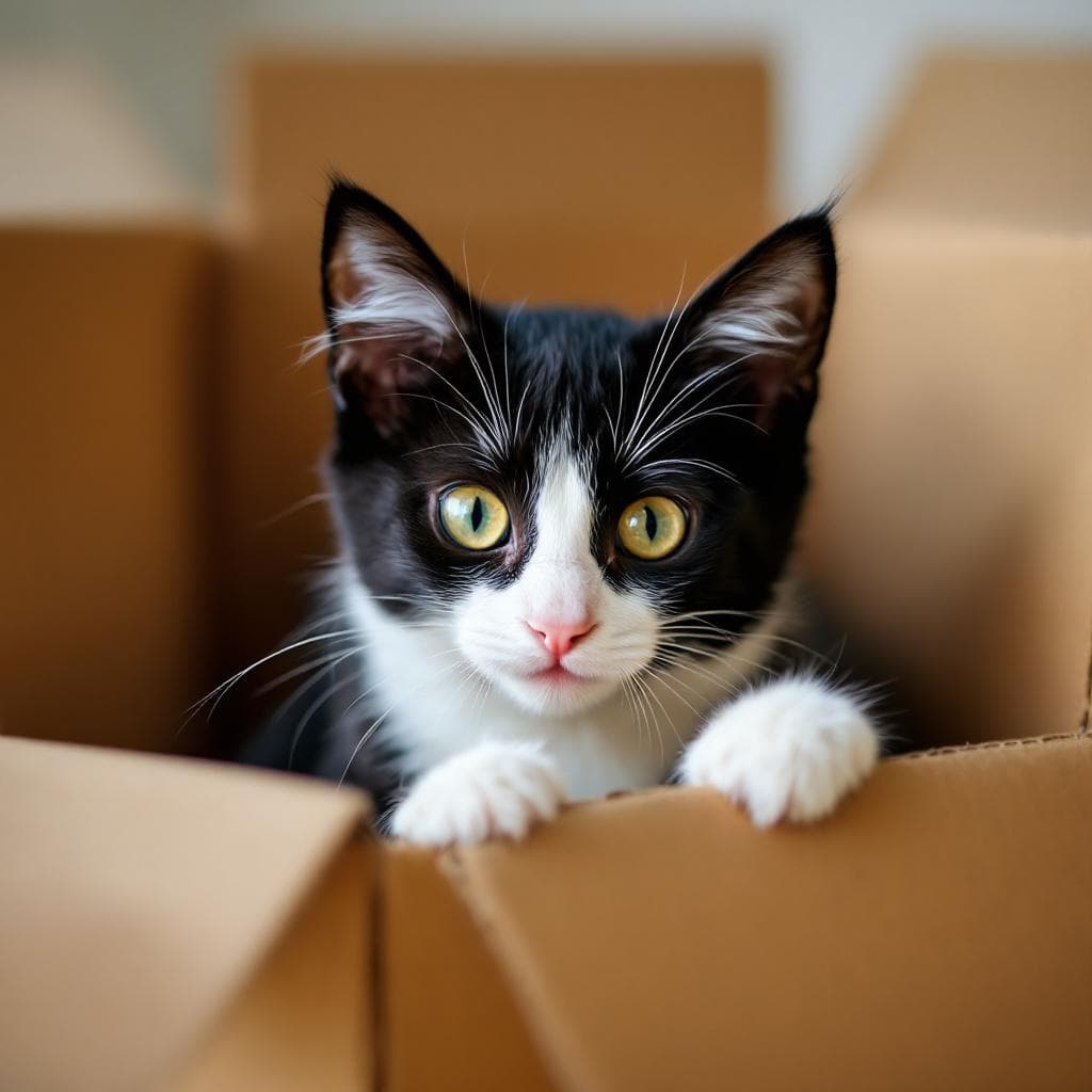 If it fits, Bandit sits - claiming his cardboard castle